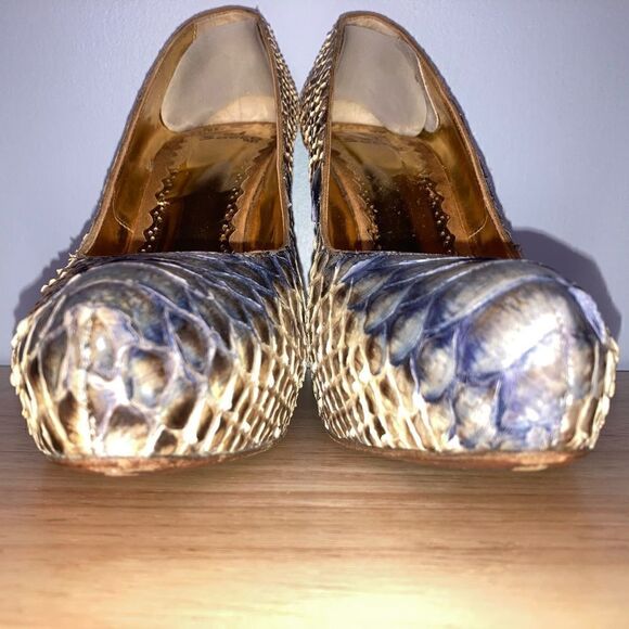 Francesco Sacco, Authentic & Exotic Python Snakeskin Gold Metal Spike Stilettos - Picture 7 of 14